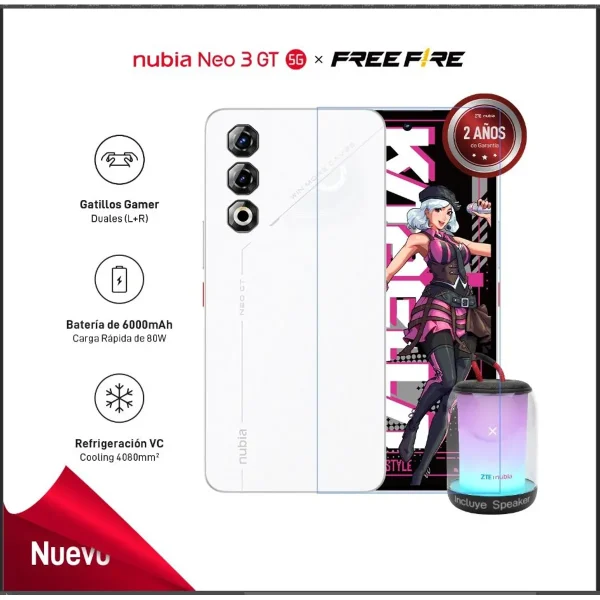 ZTE NUBIA NEO 3 GT 5G (12+12GB)+512GB (versión FreeFire) - BLANCO + Gift Speaker