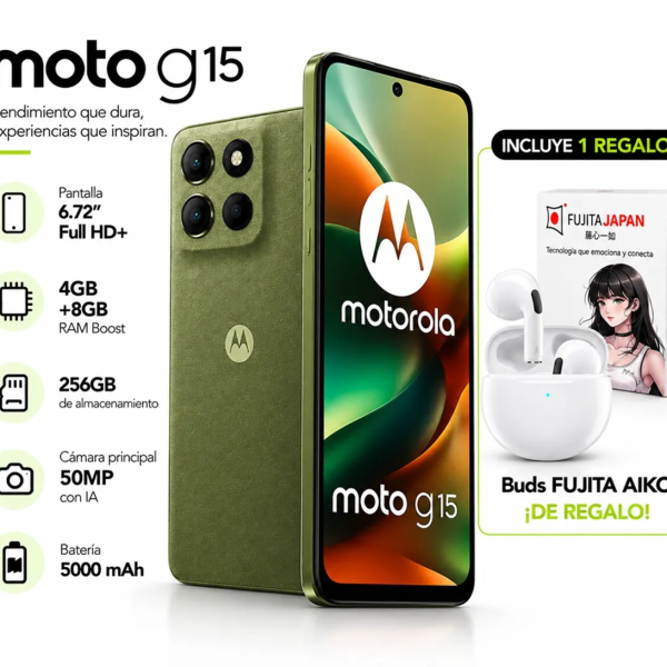 MOTOROLA G15 256GBROM 12GB RAM/ 4GB +8GB EXT/50MP AI/ 6.7" G/ 5200 mAH + FUJITA JAPAN BUDS
